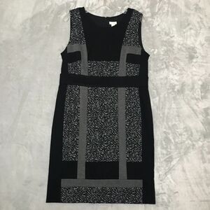Chicos Dress Womens Medium Chicos 1.5 Black Gray Sleeveless Sheath Ponte Knit